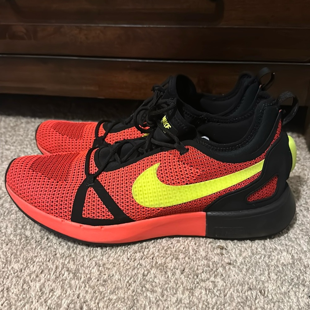 Nike Duel Racer shoes. Size 12. Bright crimson/volt black